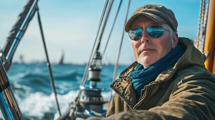 Obraz premium A Sailor Wearing Sunglasses and a Hat on a Sailboat