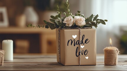 Romantic Gift Box with White Roses and Candles