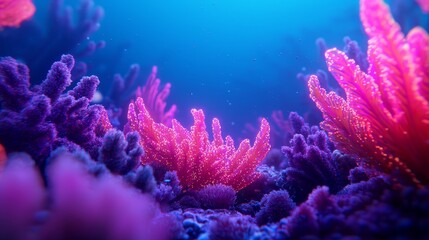 Vivid underwater scene with glowing coral and neon fish, depicting an imaginative ocean world.