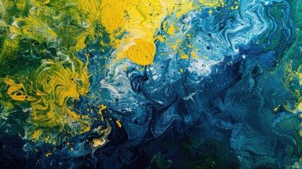 Abstract Swirls of Blue, Yellow and Green