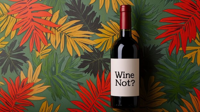 Chic and playful winery promotion with a wine bottle featuring "Wine Not?"