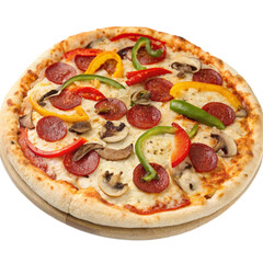 Mixed Vegetable And Pepperoni Pizza With Basil PNG Images
