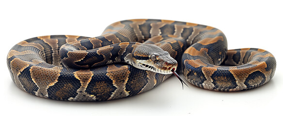 Obraz premium Close-up of a coiled ball python snake on white background