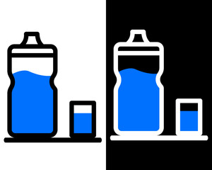 Illustration of a glass bottle filled with refreshing water, reusabel with modern design, perfect for health and hydration themes