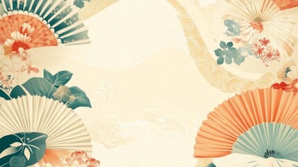Japanese Fan Art: Floral Pattern and Traditional Design