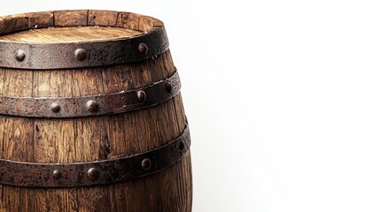 Fototapeta premium A rustic wooden barrel with metal bands, perfect for aging beverages like wine