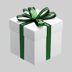 White gift box with green ribbon celebrating christmas festivities