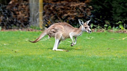 a kangaroo walks in the grassland