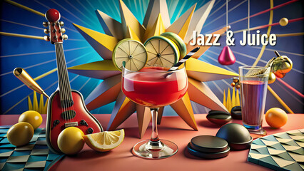 Jazz & Juice retro cocktail scene with colorful decor.