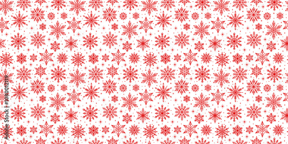 Poster red snowflake print, seamless repeating vector pattern, festive winter holiday background design