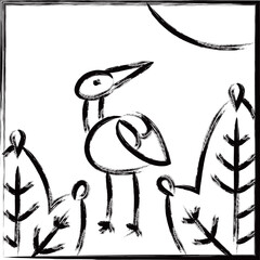 筆書き正方形ミニ花札　睦月　松　鶴　1月　松に鶴