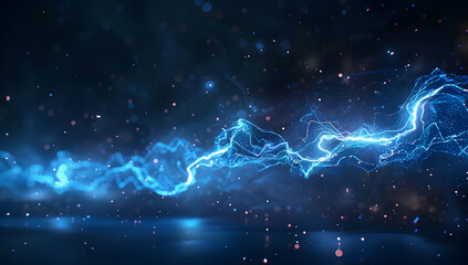 Blue, glowing electric lightning, digital sound waves, an abstract, futuristic background with a blue glow.