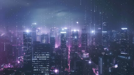 Fototapeta premium A vibrant cityscape illuminated by neon lights and rain, creating a futuristic atmosphere.