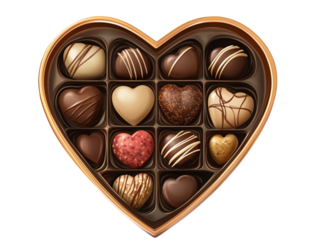 Box of chocolate candy treats isolated on transparent background