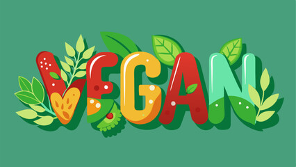 Naklejka premium Colorful vegan design featuring fresh plant-based elements on green background