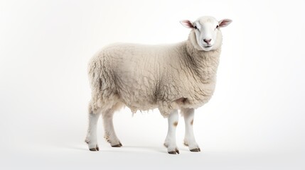 Fototapeta premium Sheep Standing Calmly Against a Light Background, Ideal for Agriculture, Nature, or Animal-Themed Projects
