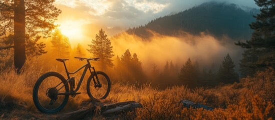 Obraz premium Mountain Biking at Sunset