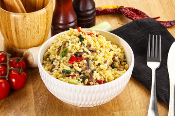 Bulgur with lamb and vegetables