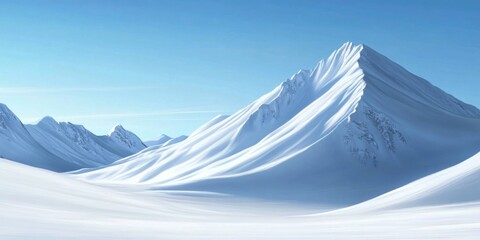 Serene Snowy Mountain Range Landscape with Pristine Snow and Clear Blue Sky, Low Angle View