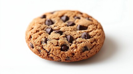 Close-up of a Single Chocolate Chip Cookie on a White Background