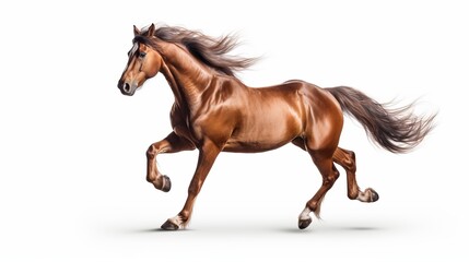 Obraz premium Majestic Horse in Mid-Gallop Showcasing Realistic Photography with Smooth Movements and Dynamic Energy Against a Clean Background