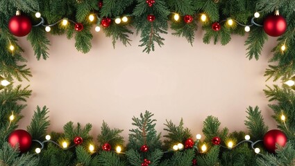 christmas frame with red balls and fir branches with generative ai	
