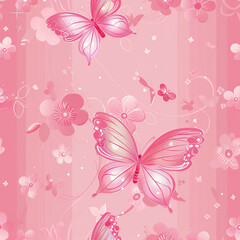 pink background with butterflies