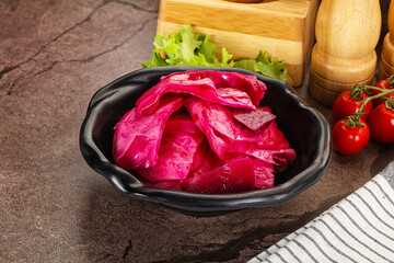 Red pickled cabbage with beetroot