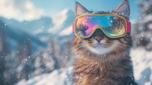 Adventurous Cat in Ski Goggles: A determined, energetic cat quality.