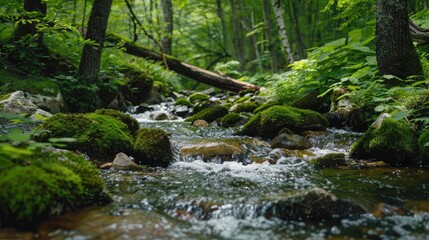 Obraz premium Serene Forest Stream with Mossy Rocks