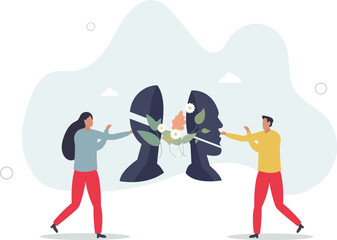 Taking care of mental health, feelings or inner peace and harmony .Relaxation or wellness with open mind and balance.flat characters.