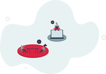 Blended learning as education system in classroom and online courses.flat characters.
