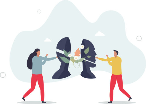 Taking care of mental health, feelings or inner peace and harmony .Relaxation or wellness with open mind and balance.flat characters.