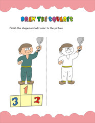 Complete the picture, Finish the picture worksheet, Color and Copy the picture, Draw the picture, Let’s draw, worksheet, Line, geometric shape, abstract,