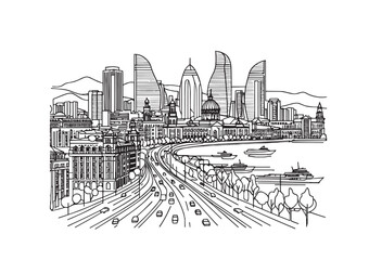 Naklejka premium Baku city, Azerbaijan skyline cityscape vector illustration