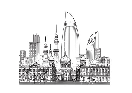 Baku city, Azerbaijan skyline cityscape vector illustration