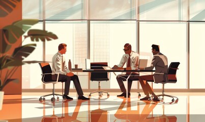 Obraz premium Business meeting in office conference room, illustration