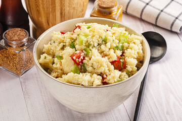 Vegan cuisine couscous with vegetables