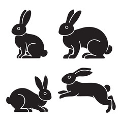 Set of rabbit silhouettes - vector illustration