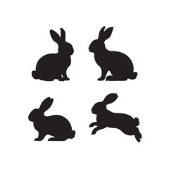 Set of rabbit silhouettes - vector illustration