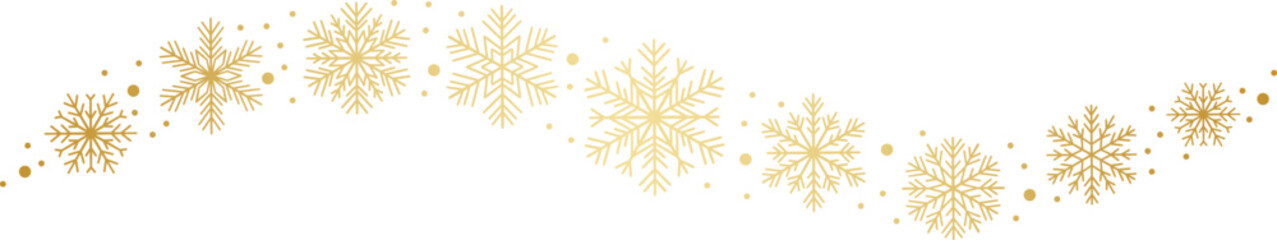 Gold snowflake vector decorative banner, winter holiday clip art border, elegant festive illustration, isolated