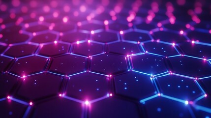 Obraz premium Digital glowing hexagonal patterns with subtle gradients in neon purple and blue