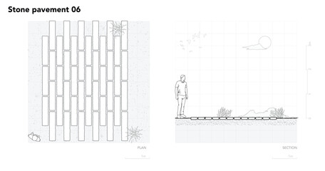 Architectural Drawings, Minimal style cad tree line drawing, Side view, set of section concrete pavement outline for landscape design drawing. Vector illustration in seperate element