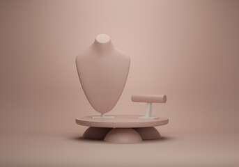 Bust showcase jewelry display for necklace pendant bracalet on Abstract pastel pink Background. Coral pink Stand holder. © Hihiland