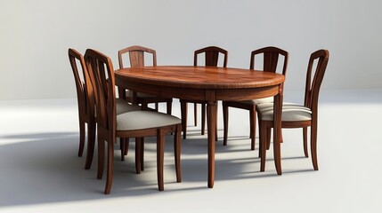 A designer table with chairs set against a plain background