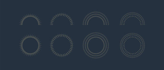 Fireworks. Vintage sunburst collection. Bursting golden sun rays. Vintage sunburst set. Bursting rays sunrise firework starburst blast, Radiant Spark. Logotype or lettering design element. Vector