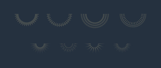 Fireworks. Vintage sunburst collection. Bursting golden sun rays. Vintage sunburst set. Bursting rays sunrise firework starburst blast, Radiant Spark. Logotype or lettering design element. Vector