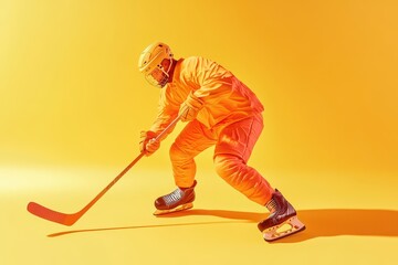 Fototapeta premium A hockey player in a suit is holding a hockey stick