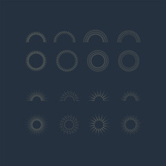 Fireworks. Vintage sunburst collection. Bursting golden sun rays. Vintage sunburst set. Bursting rays sunrise firework starburst blast, Radiant Spark. Logotype or lettering design element. Vector