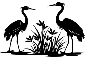 Obraz premium Nature and Wildlife Heron Silhouette with Reeds.